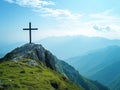 Christian cross on mountain top,concept of salvation and resurrection Royalty Free Stock Photo