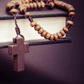 Christian cross necklace on Holy Bible book Royalty Free Stock Photo