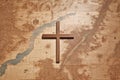 Christian cross on old map background. Cross on the old map. Missionary work