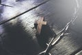 Christian cross old wood on wooden background Royalty Free Stock Photo
