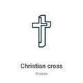 Christian cross outline vector icon. Thin line black christian cross icon, flat vector simple element illustration from editable Royalty Free Stock Photo