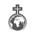 Christian Cross over Globe Earth. Vector illustration Royalty Free Stock Photo