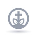 Christian cross leaf icon. Spiritual growth symbol.