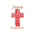 Christian cross and quote Jesus loves you icon isolated on white background Royalty Free Stock Photo