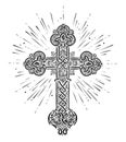 Christian Cross and rays. Shining decorative cross sign. Symbol of faith vector illustration