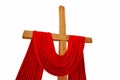 Christian cross with a red cloth isolated on a white background Royalty Free Stock Photo