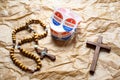 Christian cross and rosary next to the concept of American presidential elections