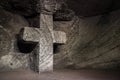 Christian Cross Sculpture in rock in Salt Cathedral of Zipaquira, Colombia Royalty Free Stock Photo