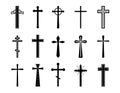 Christian cross set. Catholic church crosses, crucifix silhouette. Gothic graphic objects. Orthodox or baptism religion