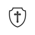 Christian cross and shield of faith. Christian church logo. Missionary icon. Religious symbol. Protection, safety, security Royalty Free Stock Photo
