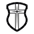 Christian Cross and Shield of Faith. Church Logo. Religious Symbol. Creative Christian Icon. Black and White