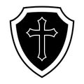 Christian Cross and Shield of Faith. Church Logo. Religious Symbol. Creative Christian Icon. Black and White