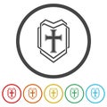 Christian cross and shield of faith icon. Set icons in color circle buttons Royalty Free Stock Photo