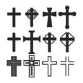 Christian cross silhouette collection. Catholic crucifix icon set. Vector illustration of a sacred cross Royalty Free Stock Photo