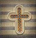 Christian cross on stone wall of old church Royalty Free Stock Photo