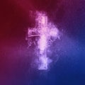 Christian cross symbol Red Blue. Abstract night sky background Royalty Free Stock Photo