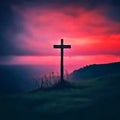 Christian Cross on Top of Hill with Sunrise Royalty Free Stock Photo