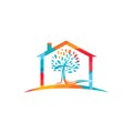 Abstract home and tree religious cross symbol icon vector design. Royalty Free Stock Photo