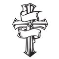 christian cross Wing vector drawing Blak illustration Royalty Free Stock Photo