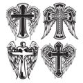 christian cross Wing vector drawing Blak illustration Royalty Free Stock Photo