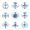 Christian Crosses emblems set. Heraldic Coat of Arms decorative Royalty Free Stock Photo