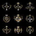 Christian Crosses emblems set. Heraldic Coat of Arms decorative Royalty Free Stock Photo