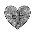 Christian doodle illustration. A heart with a cross inside, a description of the way of the Savior Jesus Christ Royalty Free Stock Photo