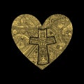 Christian doodle illustration. A heart with a cross inside, a description of the way of the Savior Jesus Christ Royalty Free Stock Photo
