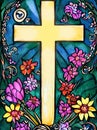 Christian Easter Cross with flowers in watercolor