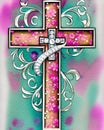 Christian Easter Cross with flowers in watercolor