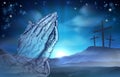 Christian Easter Praying Hands and Crosses Royalty Free Stock Photo