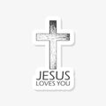 Christian faith, Jesus loves you wooden cross sticker icon Royalty Free Stock Photo