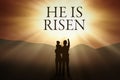 Christian family and text of He is risen Royalty Free Stock Photo