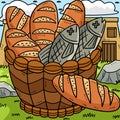 Christian Five Loaves and Two Fish Colored Cartoon