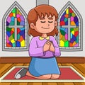 Christian Girl Praying Colored Cartoon Royalty Free Stock Photo