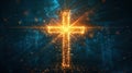 Christian glowing cross or crucifix. Religious holiday concept. With copyspace for your text