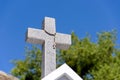 Christian granite cross on blue sky background with copy space Royalty Free Stock Photo