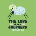 Christian graphic made hand lettering The Lord is my shepherd with funny sheep. Psalm 23 Royalty Free Stock Photo