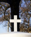 Christian graveyard cross with a tree behind Royalty Free Stock Photo