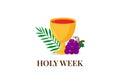 Christian greeting card or banner of the Holy Week before Easter. Wine, grapes, palm branches on white background Royalty Free Stock Photo