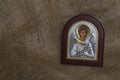 Christian icon of the Archangel Michael with silver and gilding Royalty Free Stock Photo