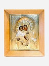 Christian icon with the face of the Vladimir Mother of God holding a baby