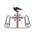 Christian illustration. Church logo. Cross and Holy Scripture