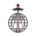 Christian illustration. Church logo. The cross is a symbol of the salvation of the world. The Bible is God`s revealed truth
