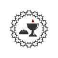 Christian illustration. Church logo. Crown of thorns and attributes of Holy Communion