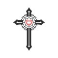 Christian illustration. Church logo. The diamond of God`s love on the cross. Crown of thorns