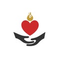 Christian illustration. Church logo. Fiery love in God`s hands Royalty Free Stock Photo