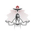 Christian illustration. Church logo. Jesus and the dove descending on Him is a symbol of the Holy Spirit