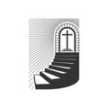 Christian illustration. Church logo. Stairs leading to the cross of Christ