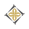Christian illustration. Church logo. Stylized cross framed by crucifix nails